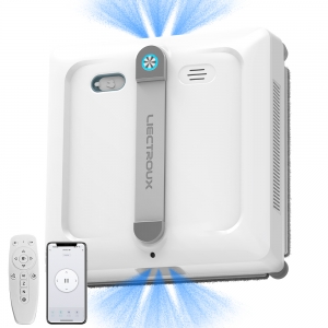 Robot lave-vitres Liectroux S9, 2 brosses rotatives, pulvérisation pompe 6 buses, moteur sans balais, aspiration 9KPa, vitres sans cadre, 8 microrupteurs, corde + câble 2en1, appli & télécommande, alertes vocales